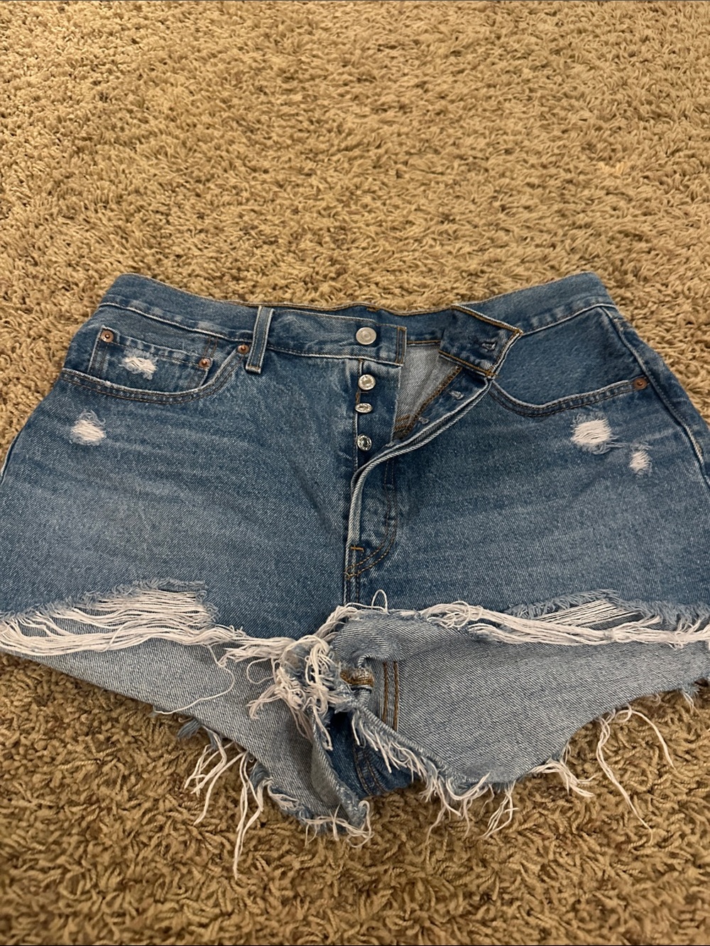 Levi's Distressed Light Blue Denim Cutoff Shorts